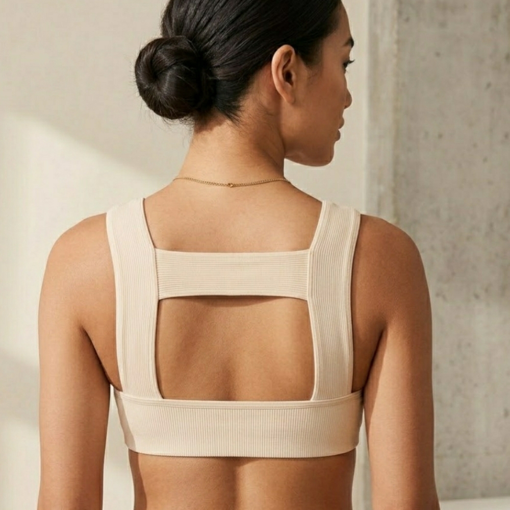 Anthropologie Light Sand Ribbed Bralette Crop Top L/XL
